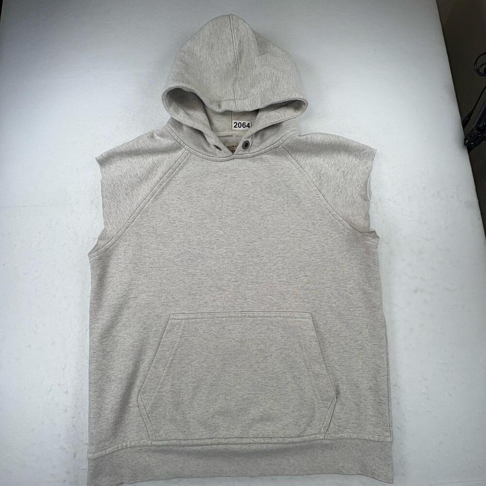 Flint And Tinder Hoodie Mens Medium Gray Sleeveless Fleece Pullover Made USA